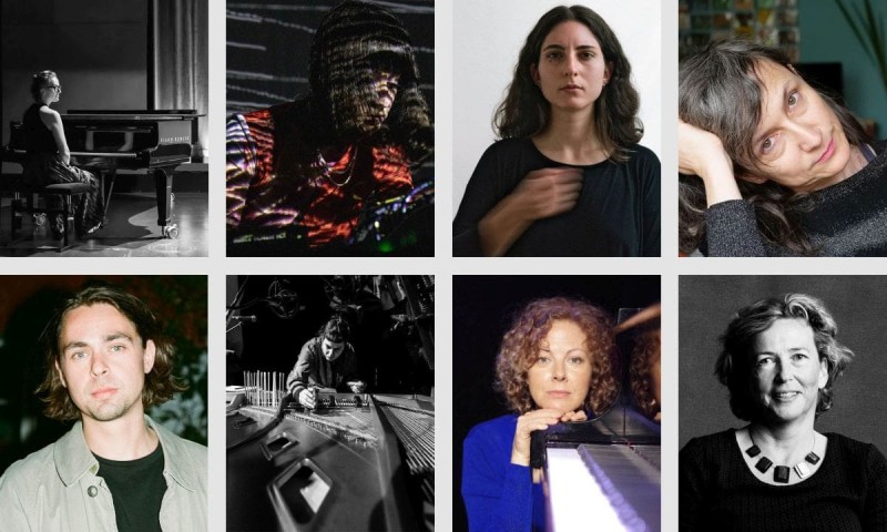 Unsere Musiker*innen bei der Jean-Epstein-Retrospektive: Elaine Brennan, Isabella Forciniti (© Philippe Gerlach), Karolina Preuschl (© Simon Brugner), Billy Roisz (© Dieter Kovačič), Alex Kranabetter (© Jana Perusich), Ingrid Schmoliner, Meg Morley, Maud Nelissen (von links oben nach rechts unten)