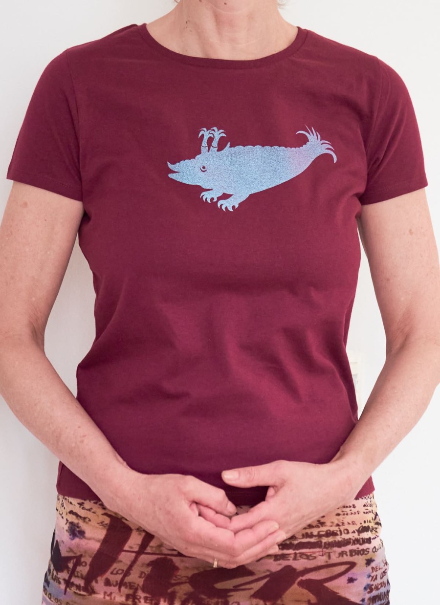 T-Shirt (Burgund / Zyphius blassblau und glitzernd)